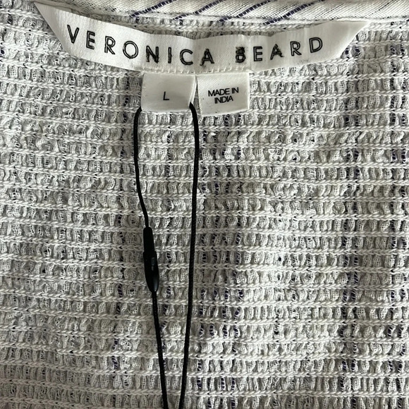 Veronica Beard Cox Smocked Dress in Off-White/Blue -- NEW - Size Large - Picture 5 of 9